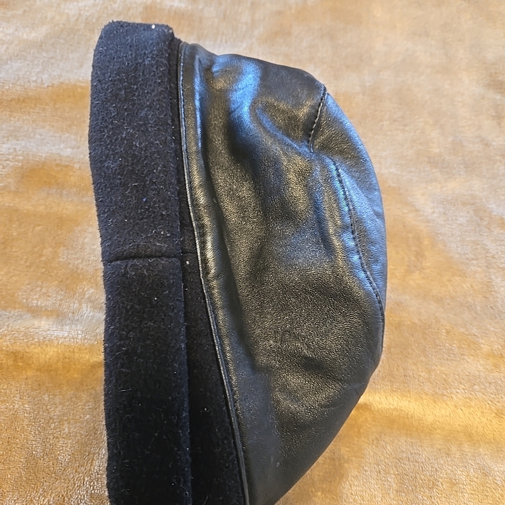 Black Leather Womens Bucket Hat Cotton Trim - Picture 15 of 16